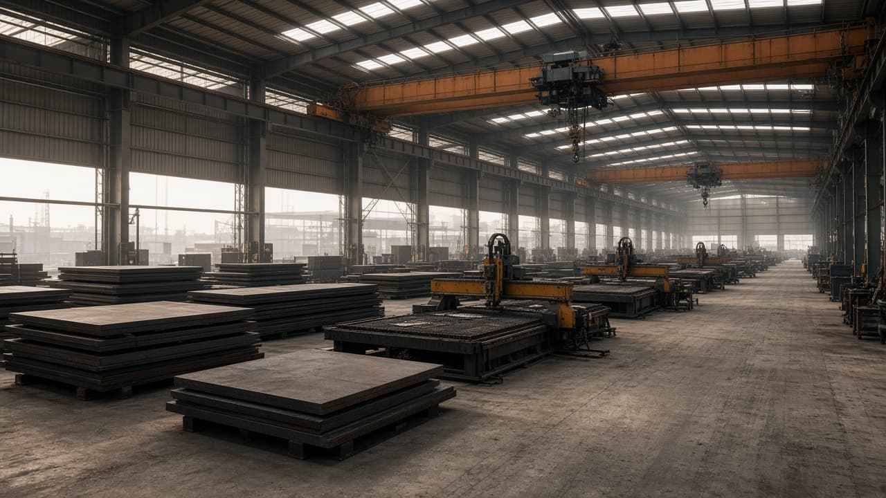 Covered processing shed — plate stock and CNC bay